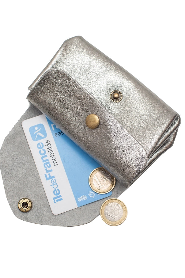Mini-Geldbörse – Metallic-Leder | Silber | Made in Italy