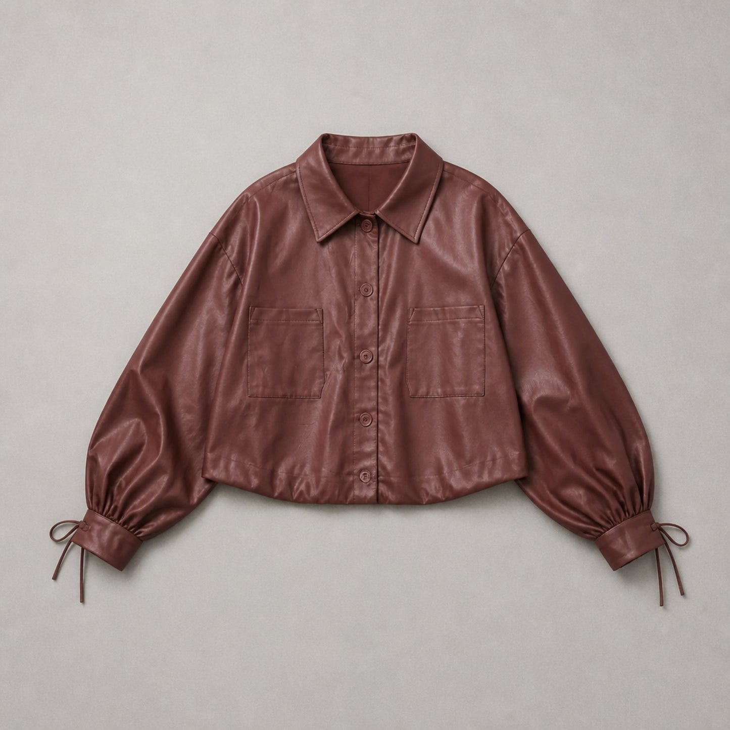 Damen Kunstlederjacke in Braun – Cropped Overshirt | One Size Jacke Das Zierwerk