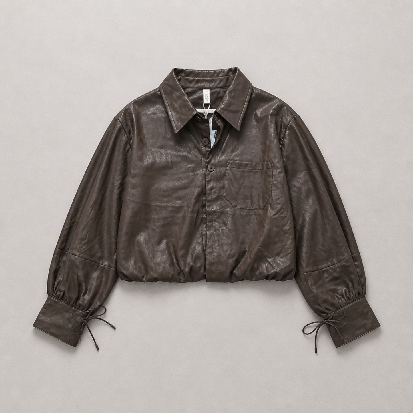 Damen Kunstlederjacke Braun – Cropped Blouson mit Bindebändern | One Size Jacke Das Zierwerk