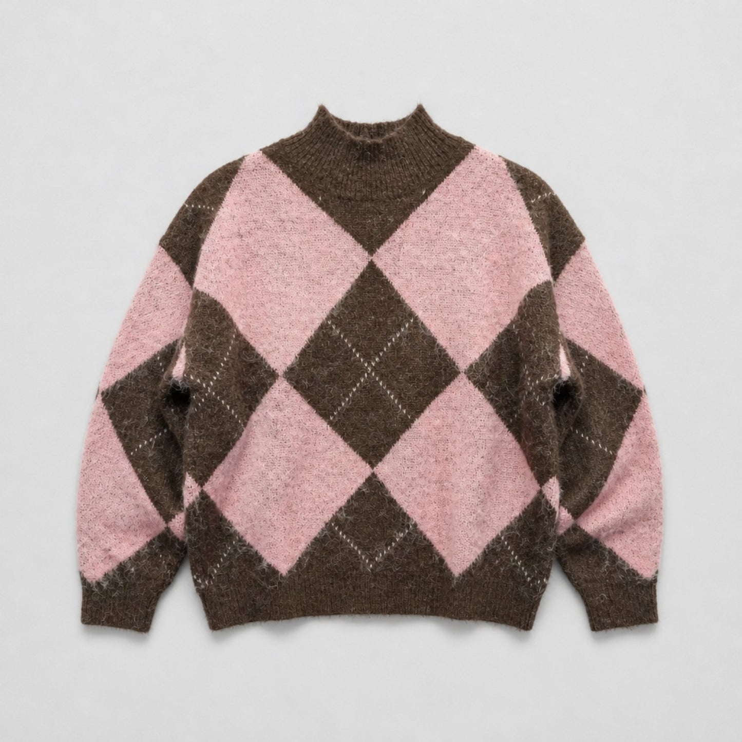 Damen Pullover Argyle – Rosa & Braun | One Size Pullover Das Zierwerk