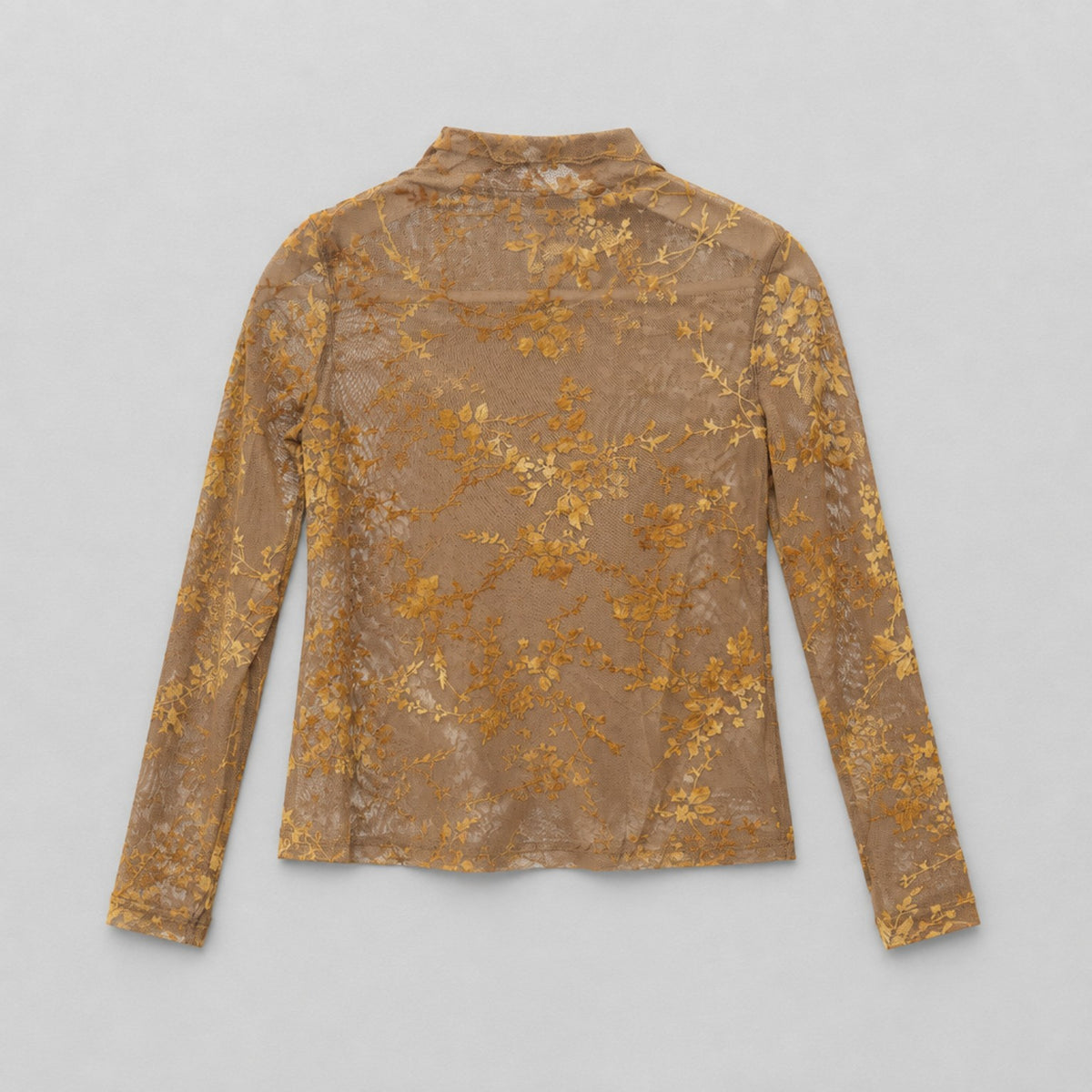 Mesh-Longsleeve mit floralem Muster – Taupe/Ocker