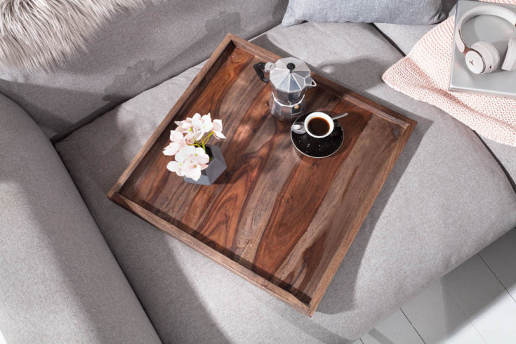 Tablett aus massivem Sheeshamholz – 50 x 50 cm, Smoke-Finish