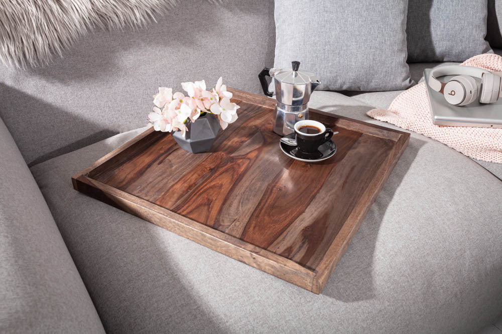 Tablett aus massivem Sheeshamholz – 50 x 50 cm, Smoke-Finish