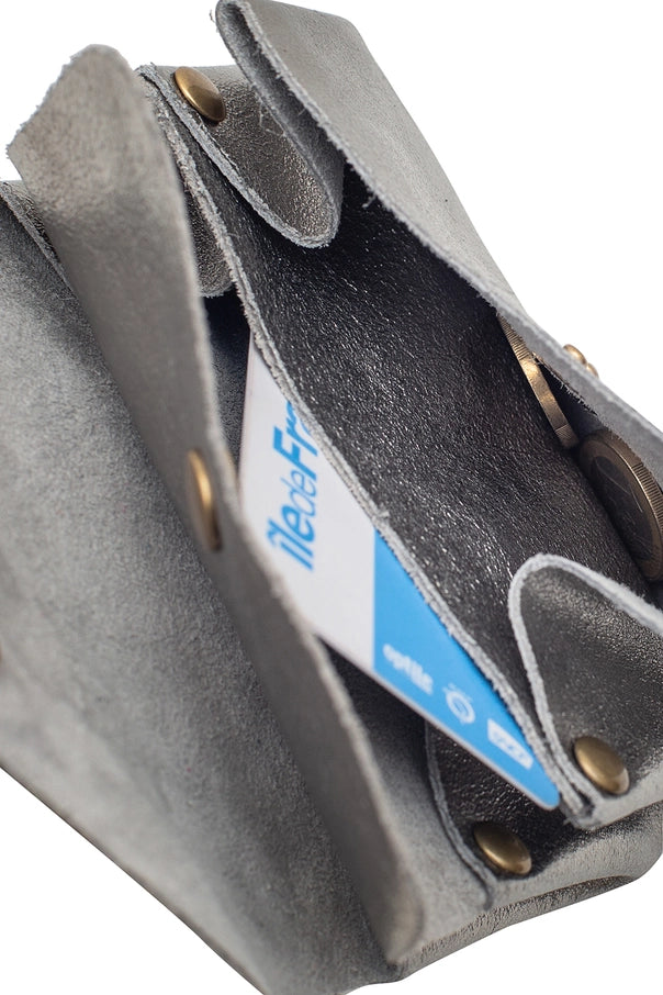 Mini-Geldbörse – Metallic-Leder | Silber | Made in Italy