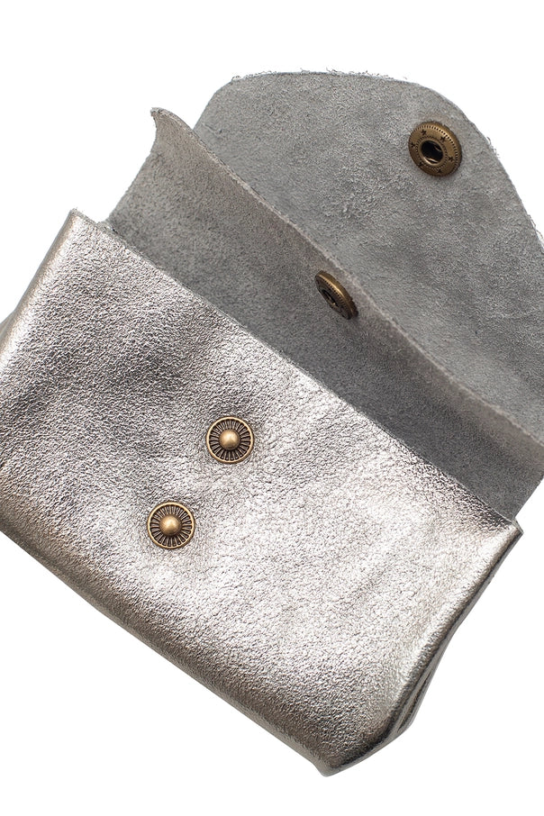 Mini-Geldbörse – Metallic-Leder | Silber | Made in Italy