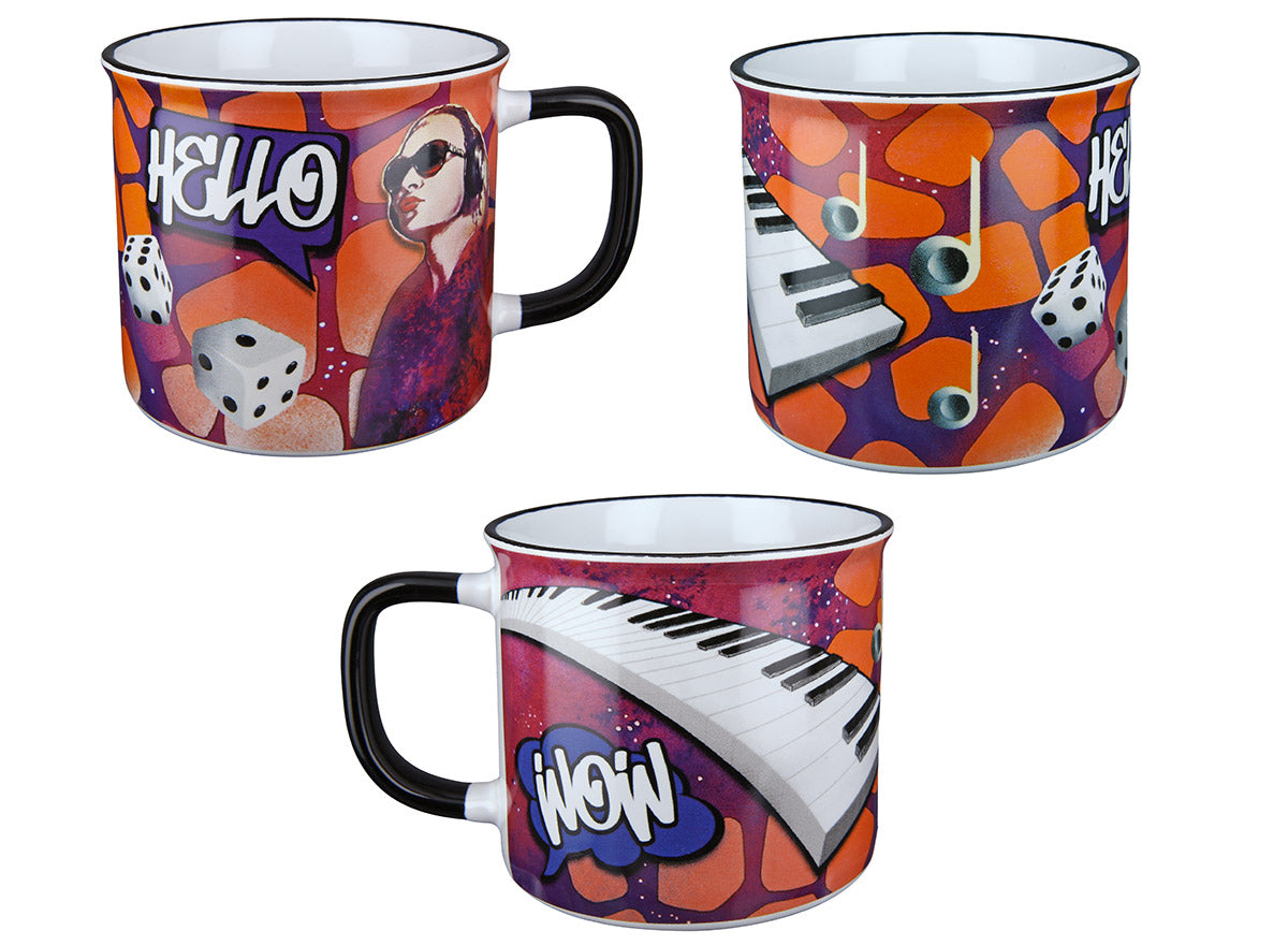 Pop-Art Tasse „HELLO“ – Retro Style mit Würfeln & Pop-Art-Motiv