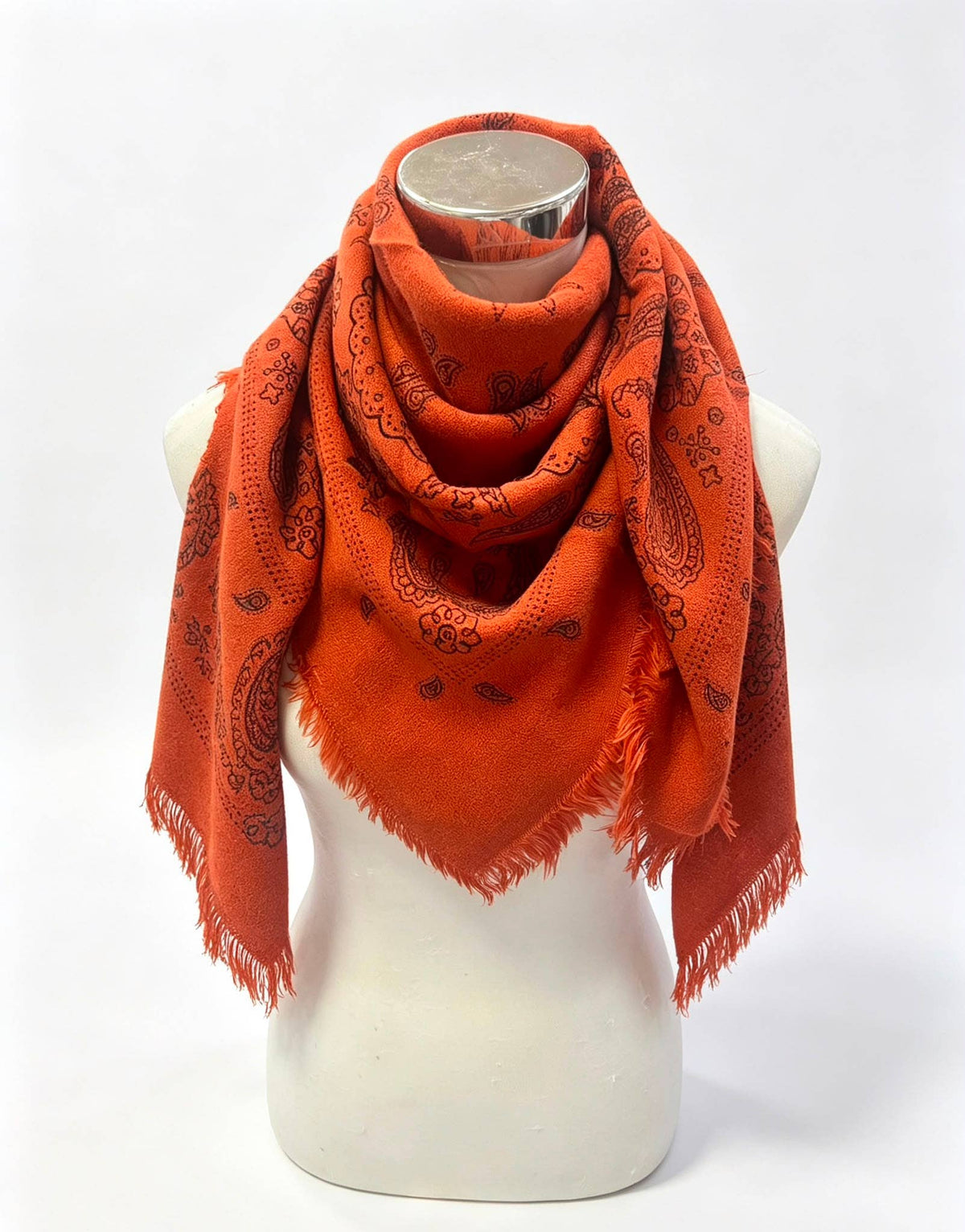 Wollfoulard mit Paisley-Muster & Fransen – 100×100 cm | Brick | LINETA Schal LINETA