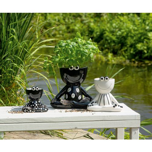 Übertopf „Findus“ – Lustiger Frosch aus Keramik in Schwarz mit Punkten Übertopf Das Zierwerk