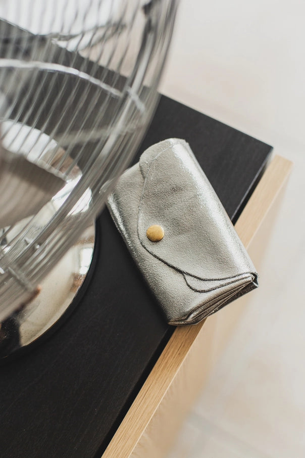 Mini-Geldbörse – Metallic-Leder | Silber | Made in Italy