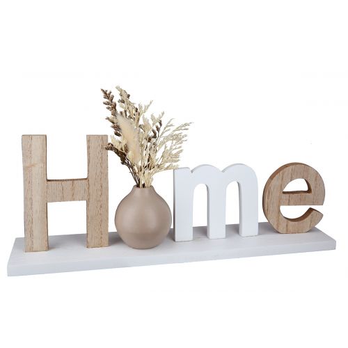 Dekoschriftzug "Home" mit Trockenblumen – stilvolles Wohnaccessoire aus MDF in Naturtönen