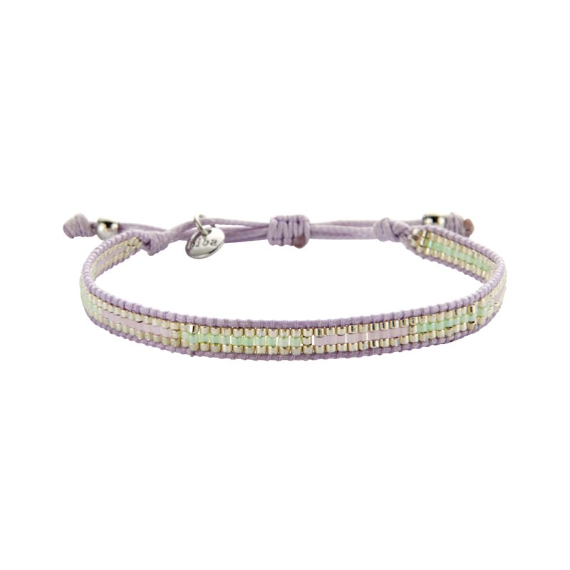 Armband „Lavender Glow“ – handgewebt in Flieder, Pastellgrün & Gold