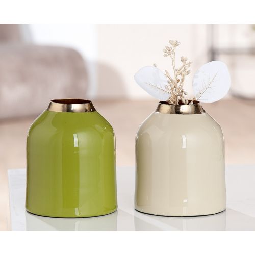 Vase aus Metall – cremefarben, zylindrisch, 10 cm, wasserdicht mit Filzgleiter