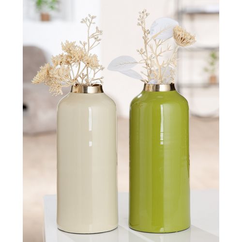 Vase aus Metall – cremefarben, zylindrisch, 20 cm, wasserdicht mit Filzgleiter
