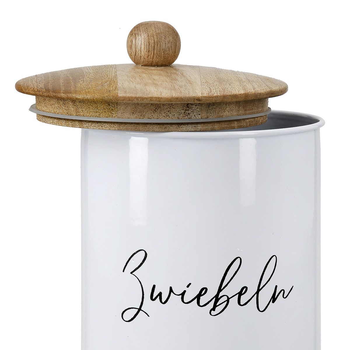 Produktbeschreibung – Vorratsdose „Zwiebeln“ aus Eisen mit Holzdeckel