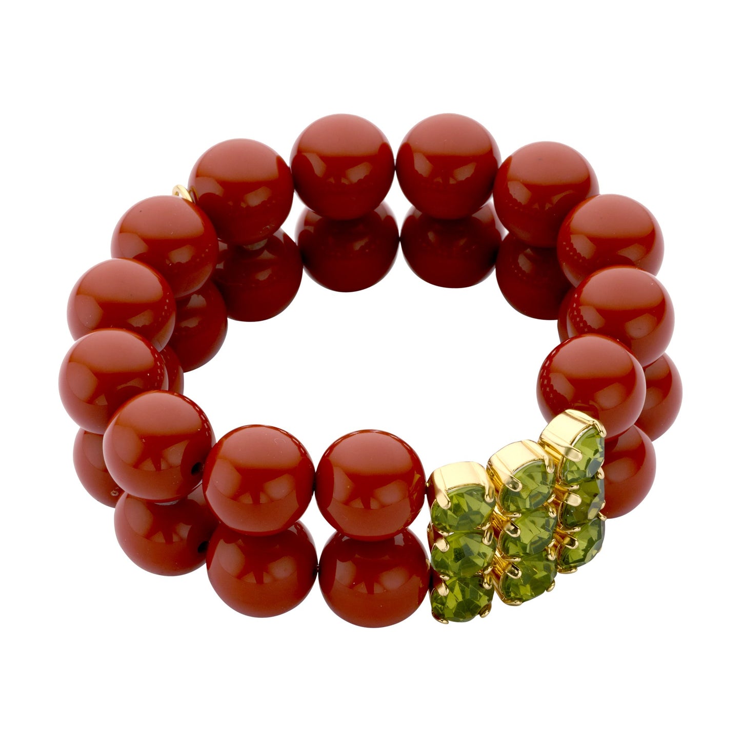 Elastikarmband Rot mit grünen Schmucksteinen – Stilvoller Farbakzent für Ihr Handgelenk