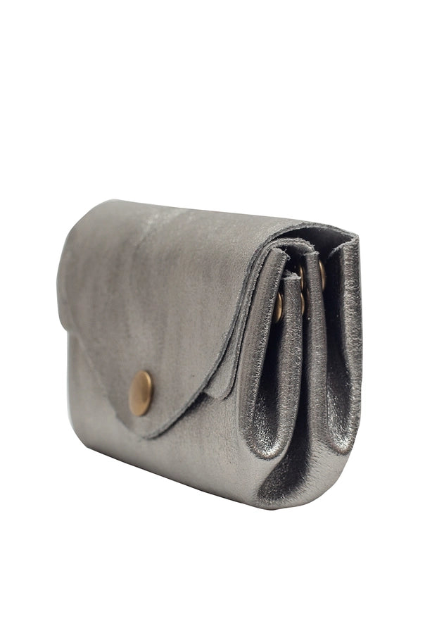 Mini-Geldbörse – Metallic-Leder | Silber | Made in Italy