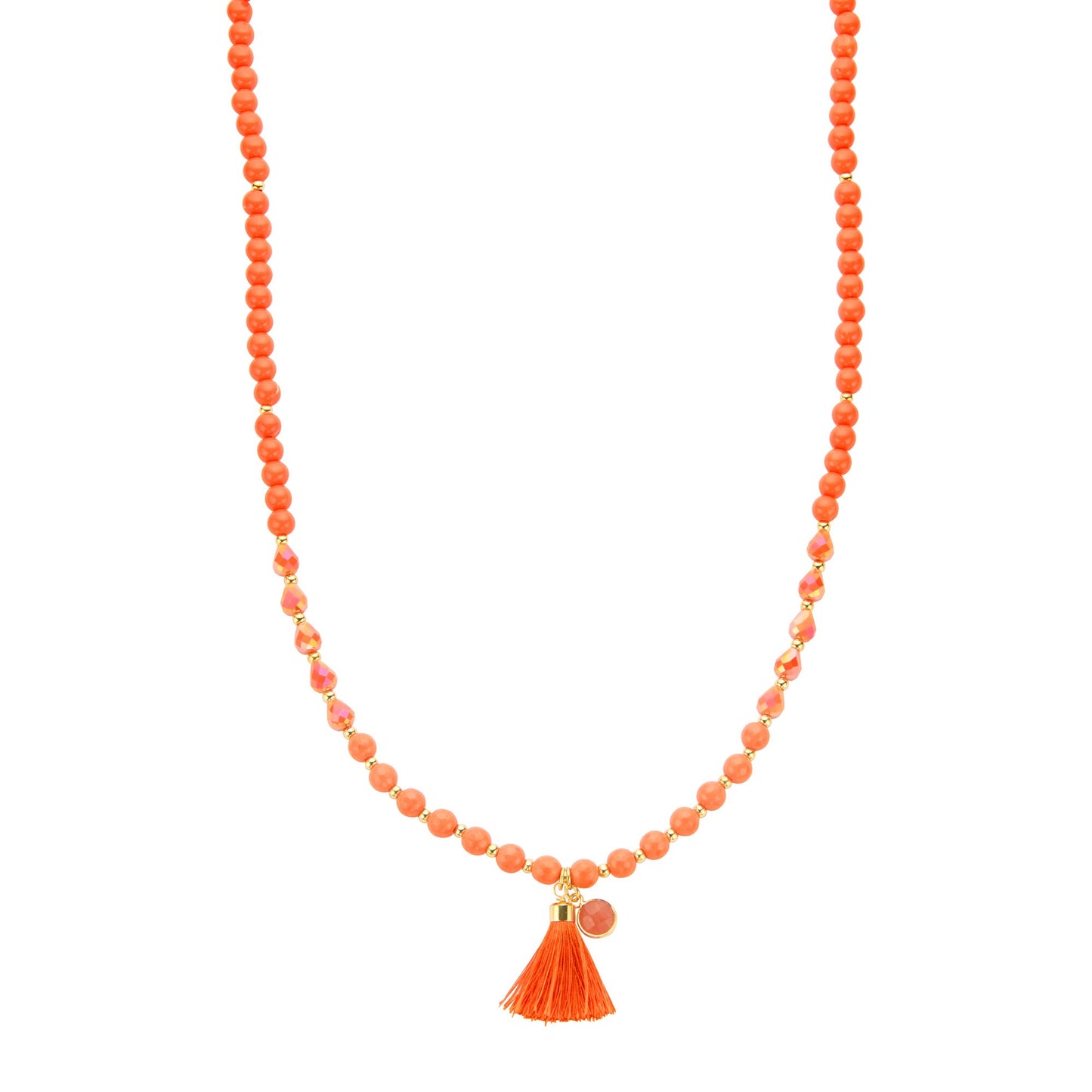 Lange Perlenkette in Orange mit Quaste – Boho-Chic für deinen Look