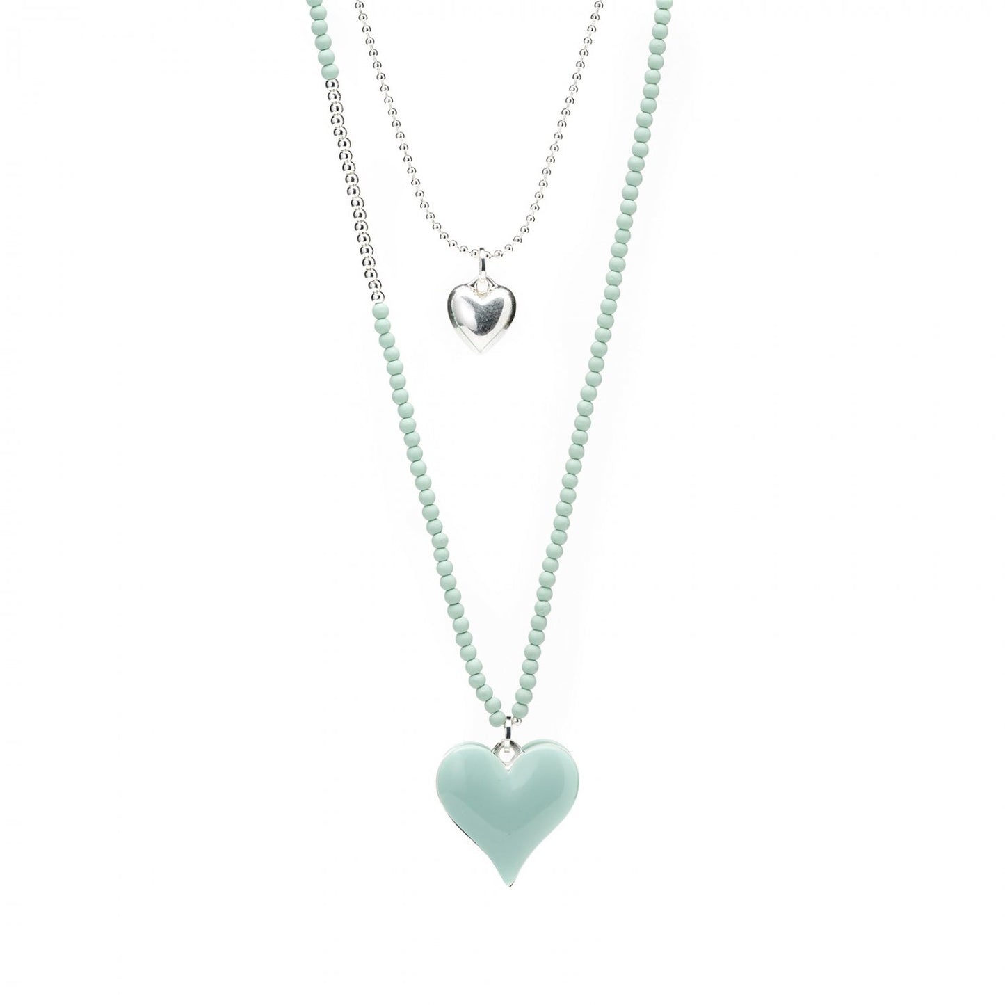 Doppelreihige Herz-Kette in Mint & Silber – Romantische Eleganz