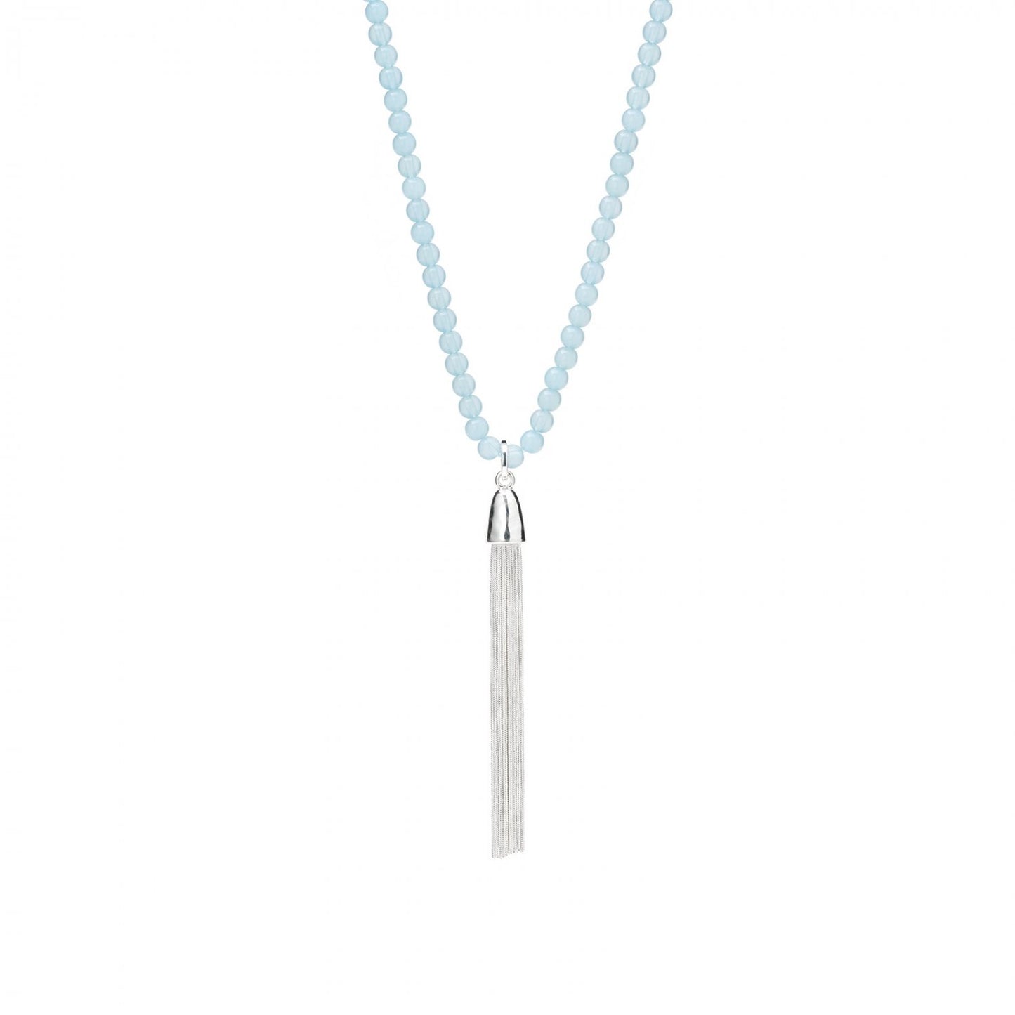 Lange Perlenkette mit silberner Quaste – Eleganter Boho-Look