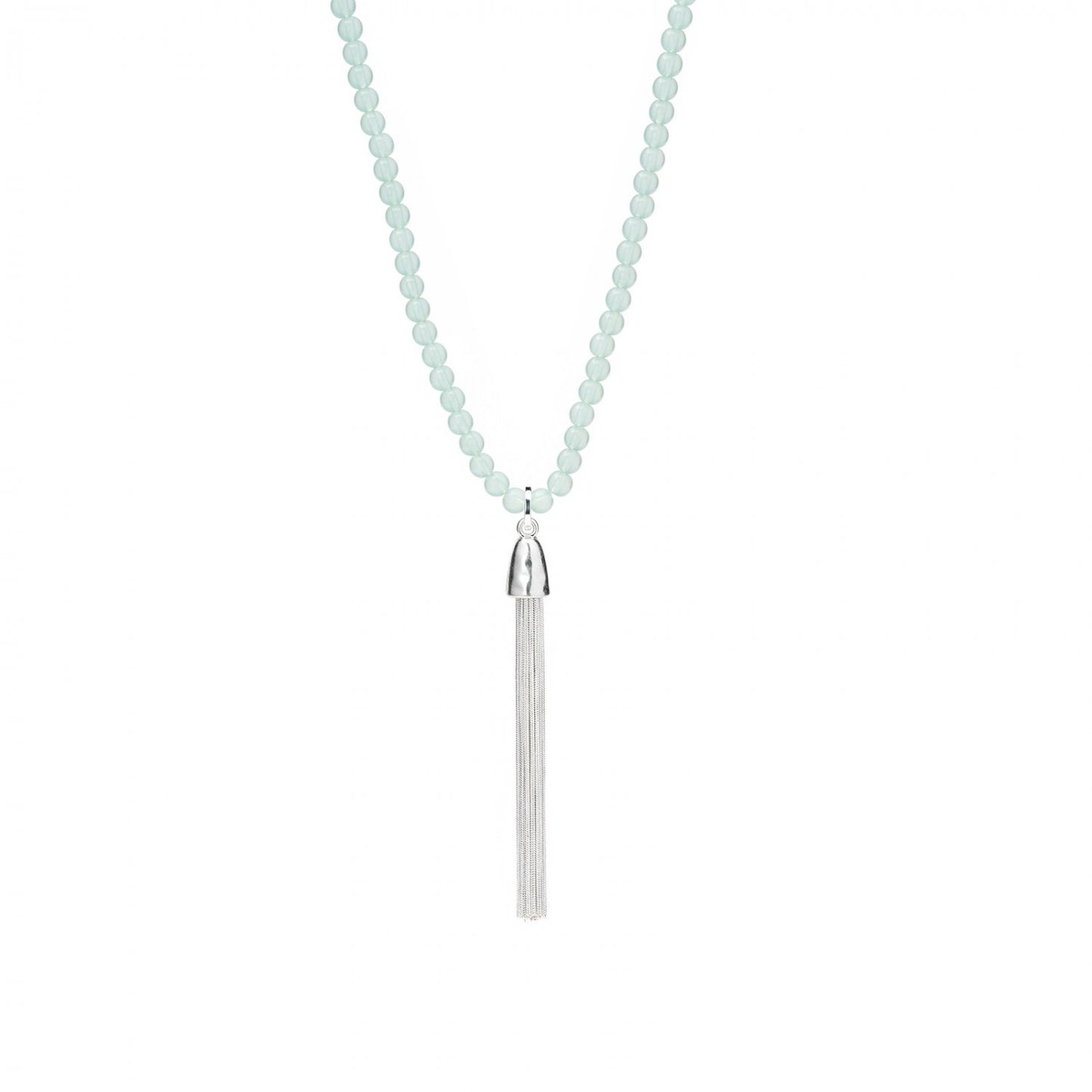 Lange Perlenkette mit silberner Quaste – Eleganter Boho-Look