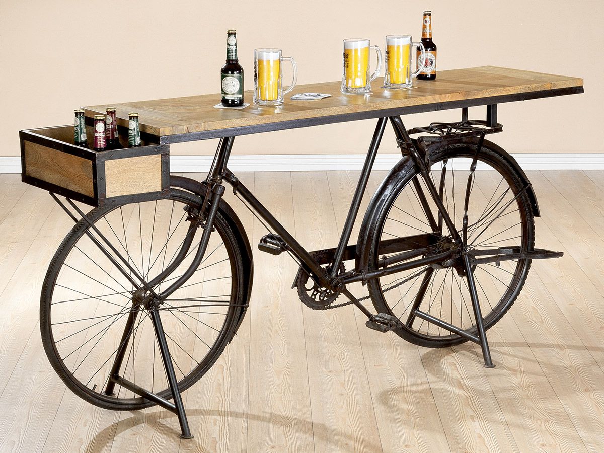 Fahrrad-Theke aus schwarzem Metall & Mangoholz – Industrial Design mit Charme Kleinmöbel Das Zierwerk