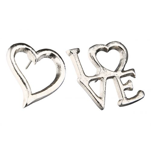 Kerzenstecker „Love“ – Herz & Schriftzug aus silberfarbenem Metall