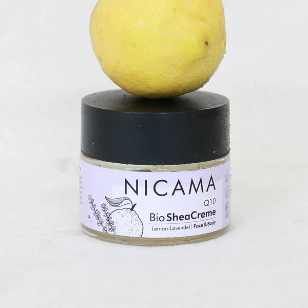 NICAMA Q10 Bio Sheacreme Lemon-Lavendel – Anti-Aging Naturkosmetik, 50 ml Handcreme Nicama