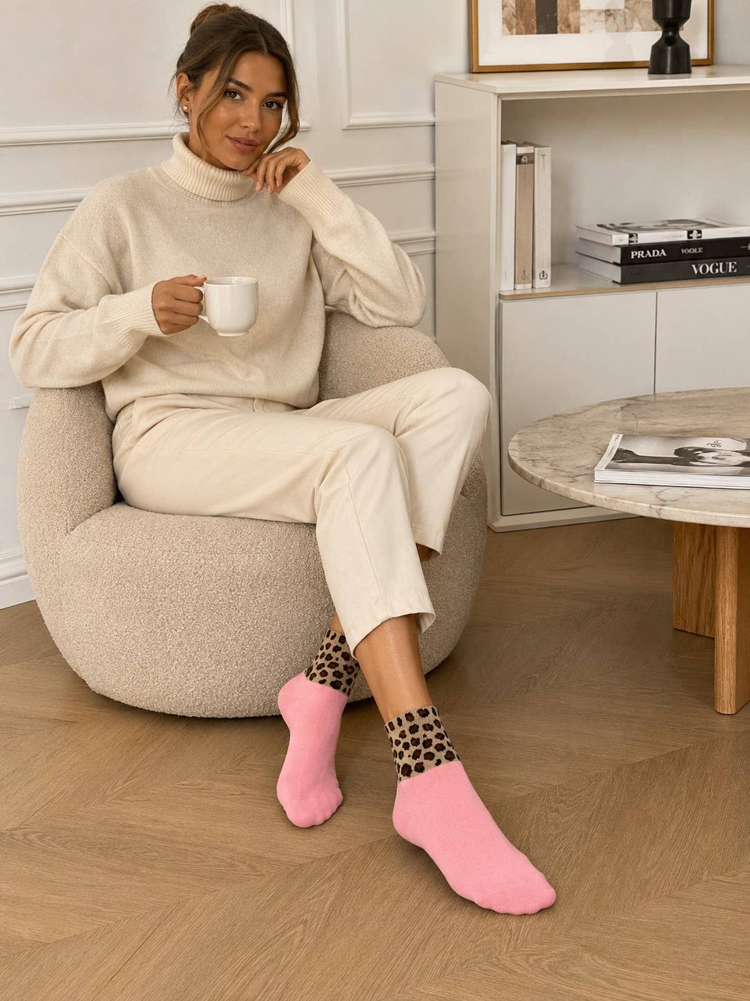 Baumwollsocke mit Leopardenmuster: Rosa / Taille unique Pinky Roza