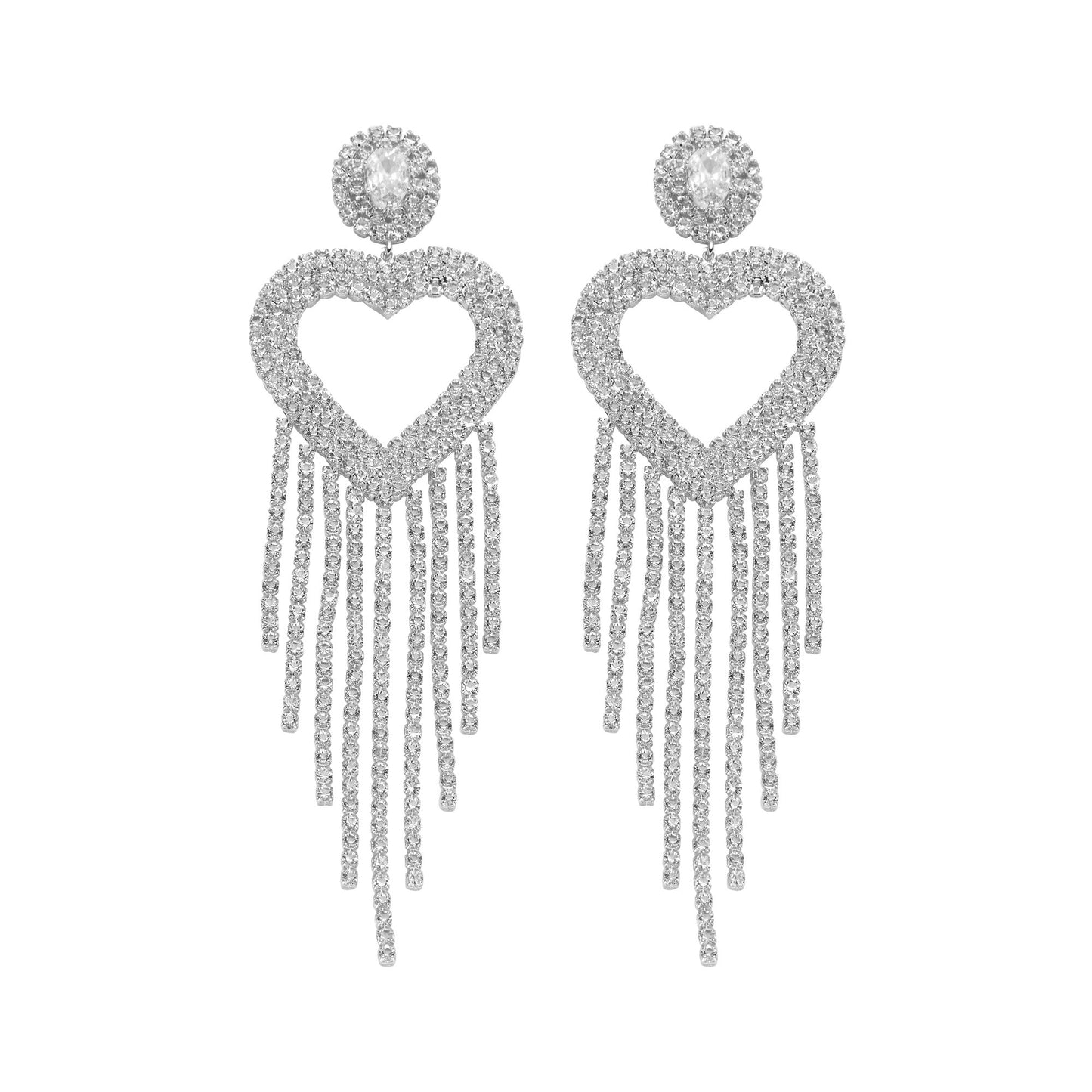 Glitzernde Statement-Ohrringe – Herzdesign mit funkelnden Strass-Fransen