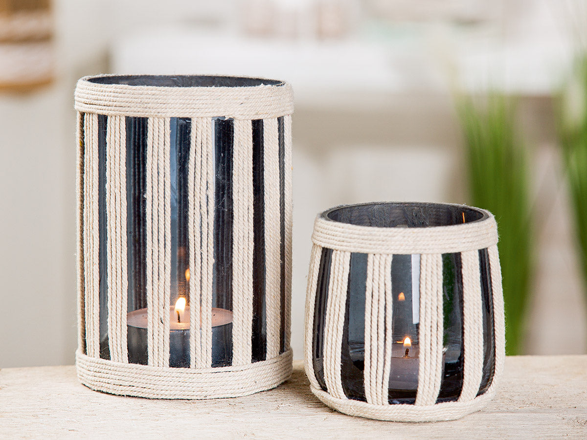 Windlicht Glas mit Seil-Dekor – H 9 cm, Ø 9 cm