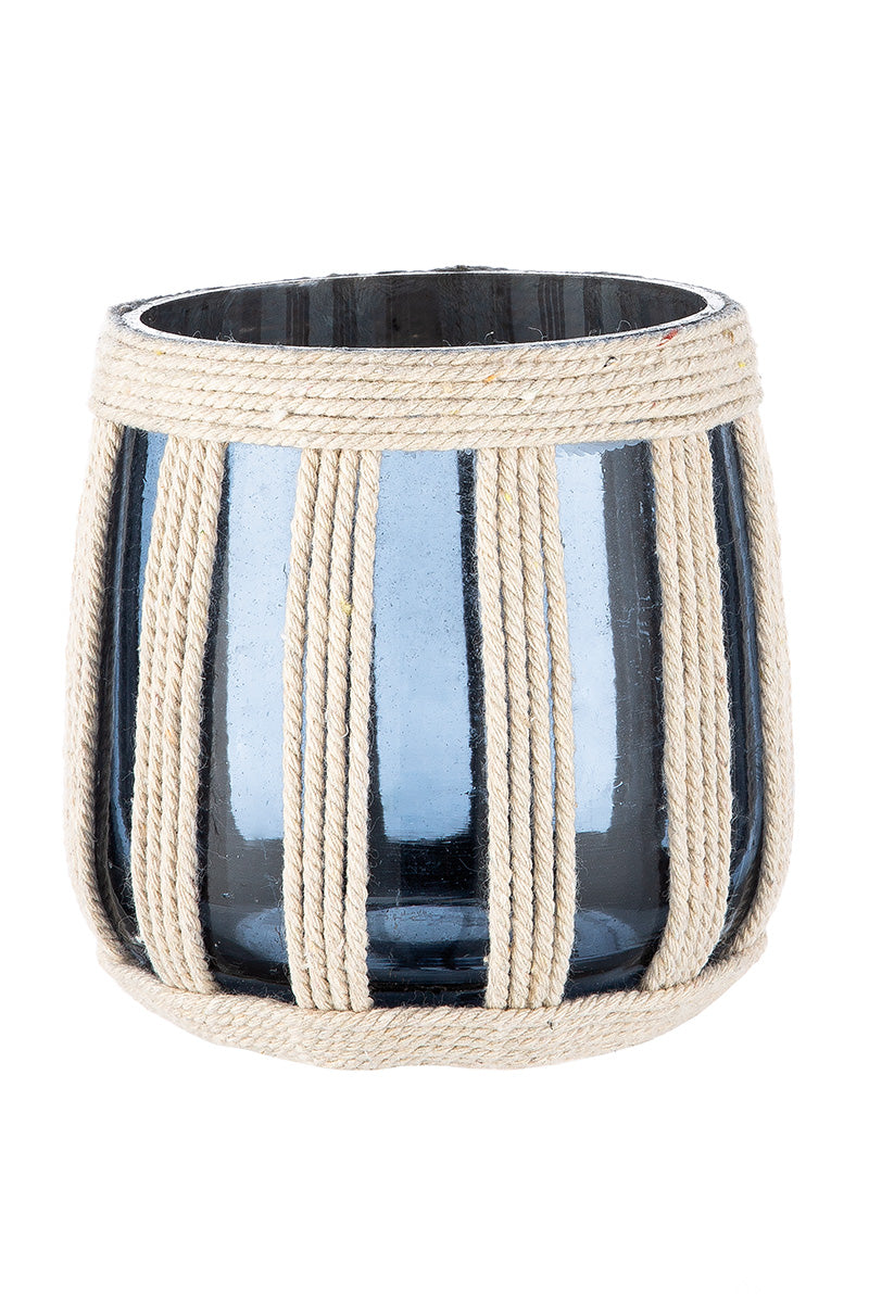 Windlicht Glas mit Seil-Dekor – H 9 cm, Ø 9 cm