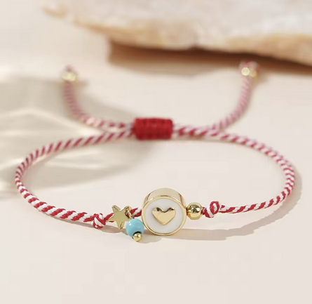 Armband mit Herz, Stern & Türkisperle – verstellbar