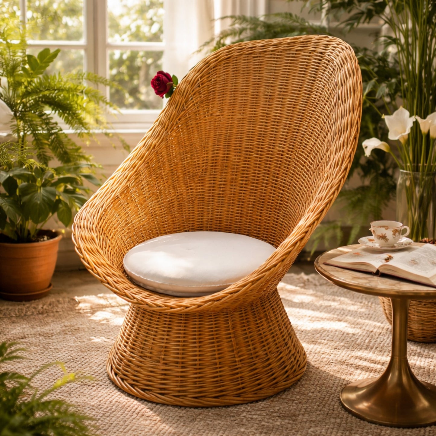 Vintage Rattansessel mit festem Standfuß – Boho Loungesessel in Natur Sessel Das Zierwerk
