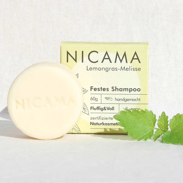 NICAMA Festes Shampoo Lemongras-Melisse | Naturkosmetik, plastikfrei & frisch