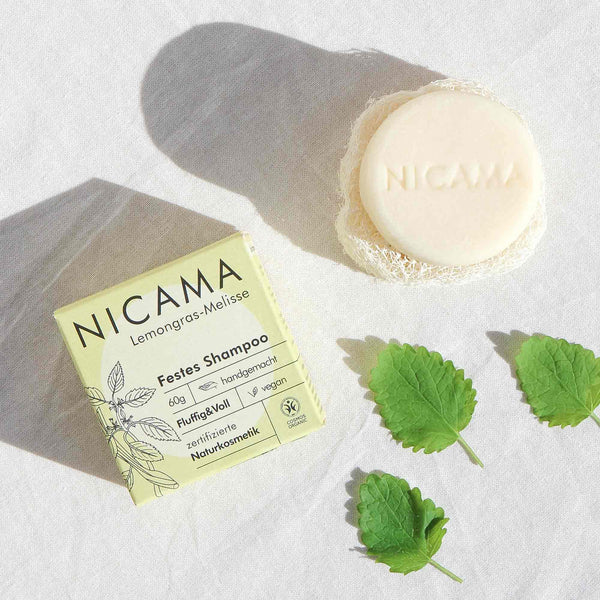 NICAMA Festes Shampoo Lemongras-Melisse | Naturkosmetik, plastikfrei & frisch