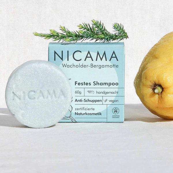 NICAMA Festes Shampoo Wacholder-Bergamotte | Anti-Schuppen Naturkosmetik