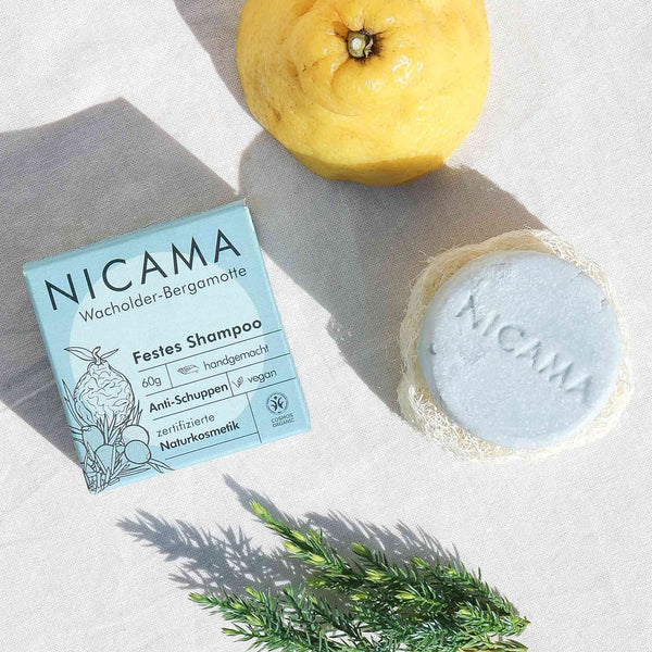 NICAMA Festes Shampoo Wacholder-Bergamotte | Anti-Schuppen Naturkosmetik