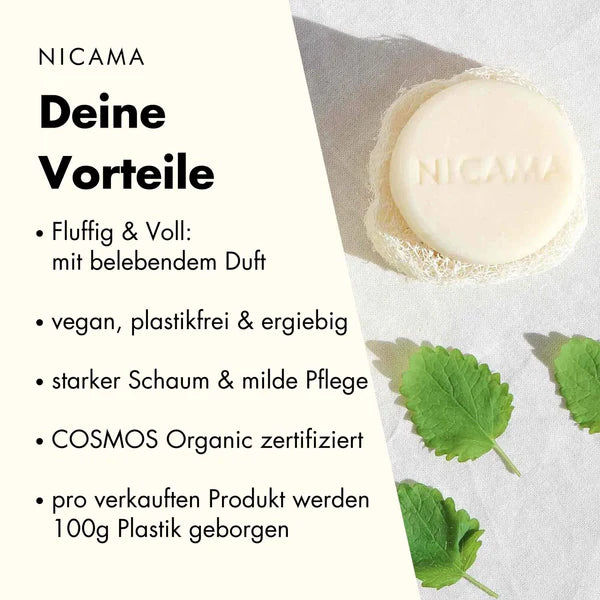 NICAMA Festes Shampoo Lemongras-Melisse | Naturkosmetik, plastikfrei & frisch