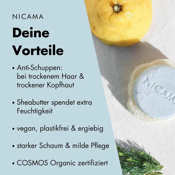 NICAMA Festes Shampoo Wacholder-Bergamotte | Anti-Schuppen Naturkosmetik