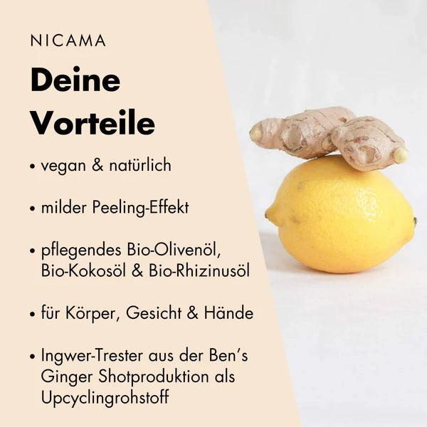 NICAMA Peeling-Seife Ingwer-Zitrone | Handgemachte Naturkosmetik