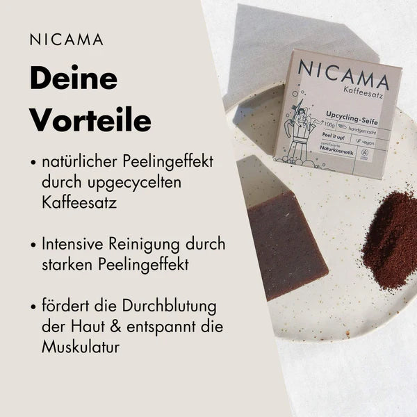 NICAMA Upcycling-Seife Kaffeesatz | Handgemachte Naturkosmetik mit Peeling
