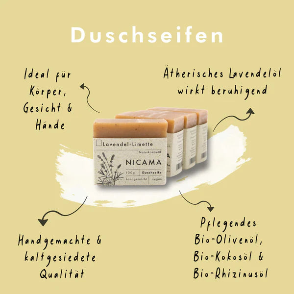 NICAMA Dusch-Seife Lavendel-Limette | Handgemachte Naturkosmetik