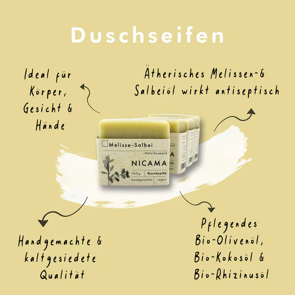 NICAMA Dusch-Seife Melisse-Salbei | Handgemachte Naturkosmetik