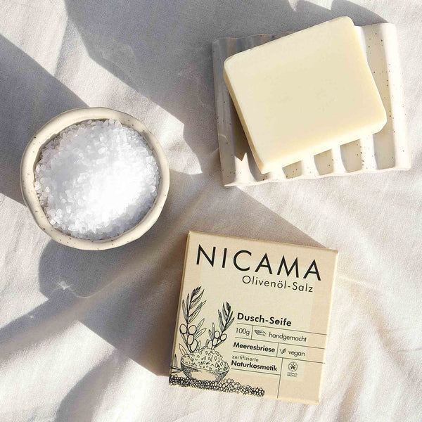 NICAMA Dusch-Seife Olivenöl-Salz | Handgemachte Naturkosmetik