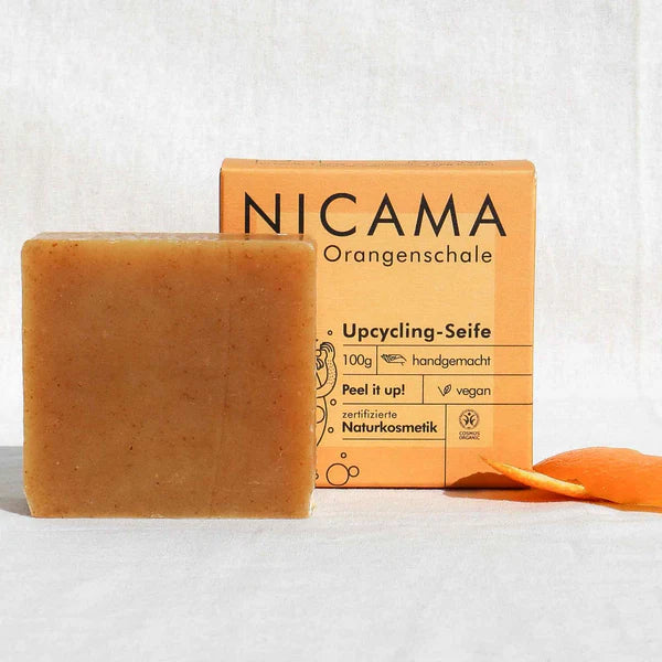 NICAMA Upcycling-Seife Orangenschale | Handgemachte Naturkosmetik mit Peeling