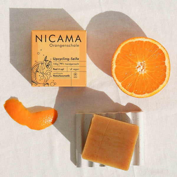 NICAMA Upcycling-Seife Orangenschale | Handgemachte Naturkosmetik mit Peeling