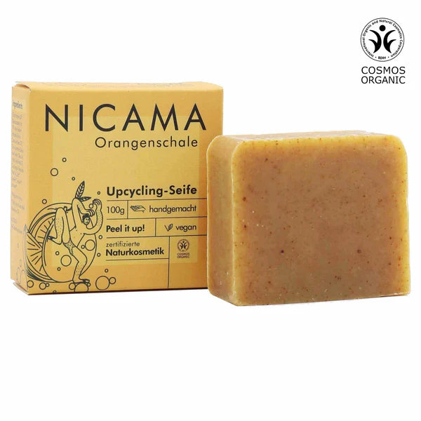 NICAMA Upcycling-Seife Orangenschale | Handgemachte Naturkosmetik mit Peeling