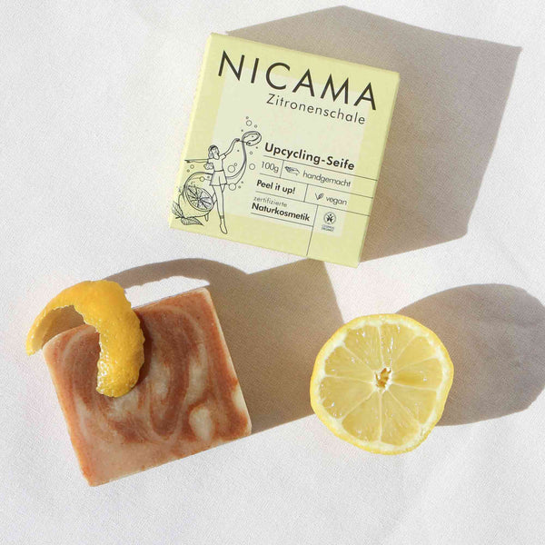 NICAMA Upcycling-Seife Zitronenschale | Handgemachte Naturkosmetik & mildes Peeling