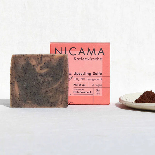 NICAMA Upcycling-Seife Kaffeekirsche | Handgemachte Naturkosmetik mit Peeling