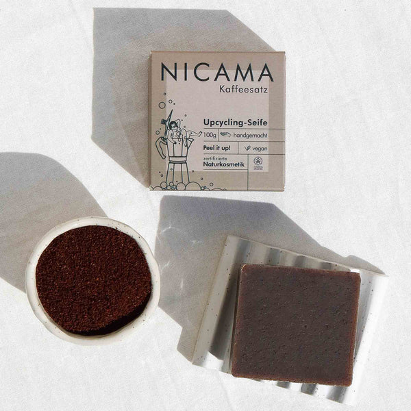 NICAMA Upcycling-Seife Kaffeesatz | Handgemachte Naturkosmetik mit Peeling